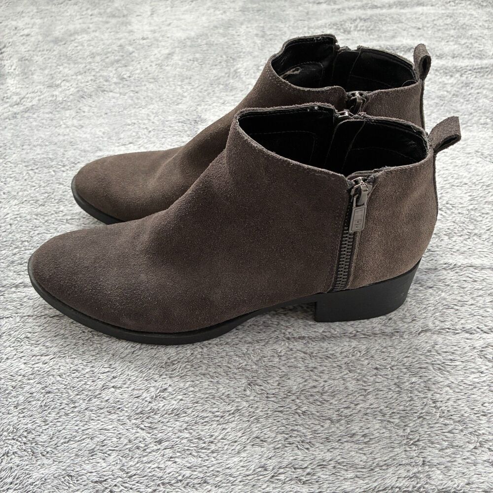 Kenneth Cole New York Dara Gray Suede Ankle Boots Women Size 8.5 Side Zip Casual